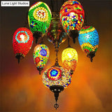 Hanging Chandelier: 7-Bulb Coffee House Tradition Pendant Light With Colorful Glass Shade