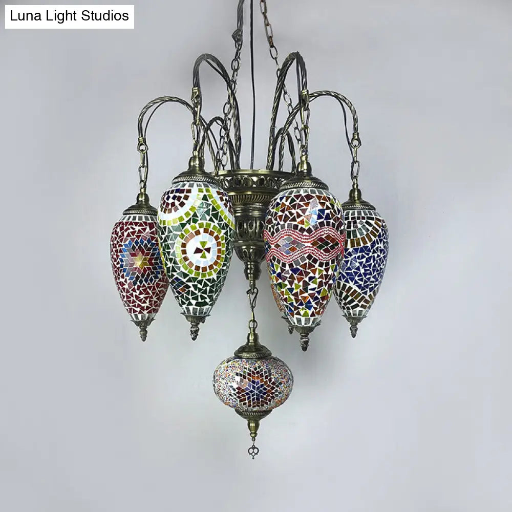 Hanging Chandelier: 7-Bulb Coffee House Tradition Pendant Light With Colorful Glass Shade