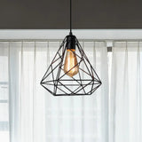 Hanging Diamond Shade Metal Kitchen Ceiling Light With Farmhouse Style And Wire Frame In Black