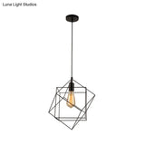 Hanging Industrial Black Metal Pendant Light - 1 Structural Cubic Design For Dining Room