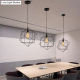 Hanging Industrial Black Metal Pendant Light - 1 Structural Cubic Design For Dining Room
