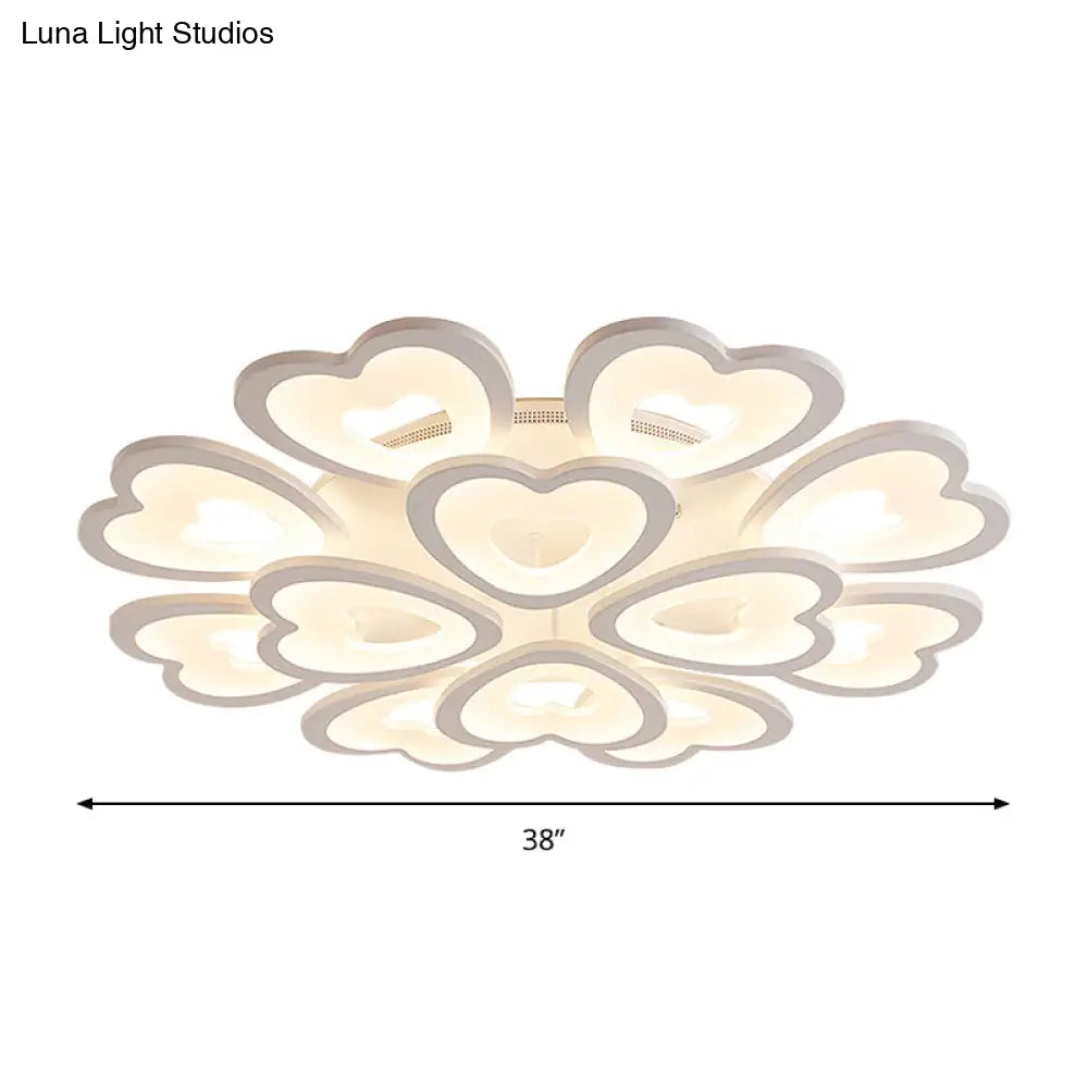 Heart Acrylic Shade Flush Mount Light For Bedroom - White Ceiling Lamp In Warm/White/Natural