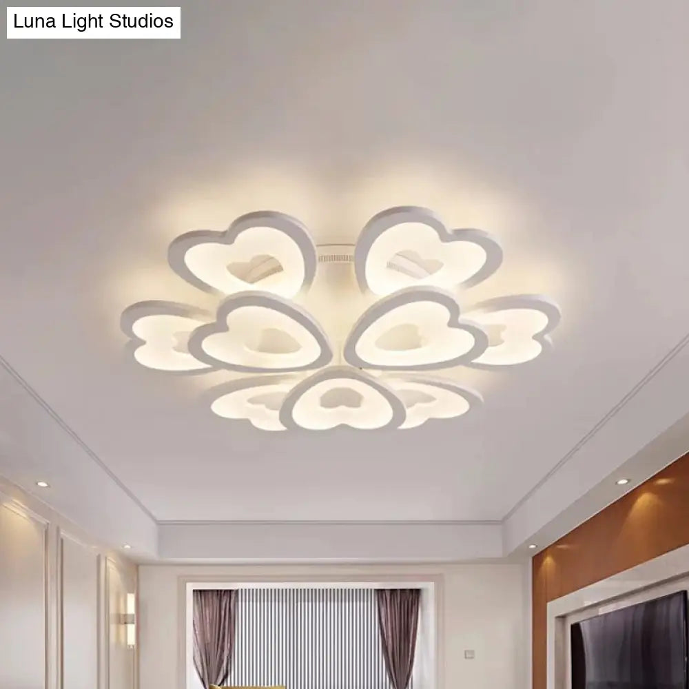 Heart Acrylic Shade Flush Mount Light For Bedroom - White Ceiling Lamp In Warm/White/Natural