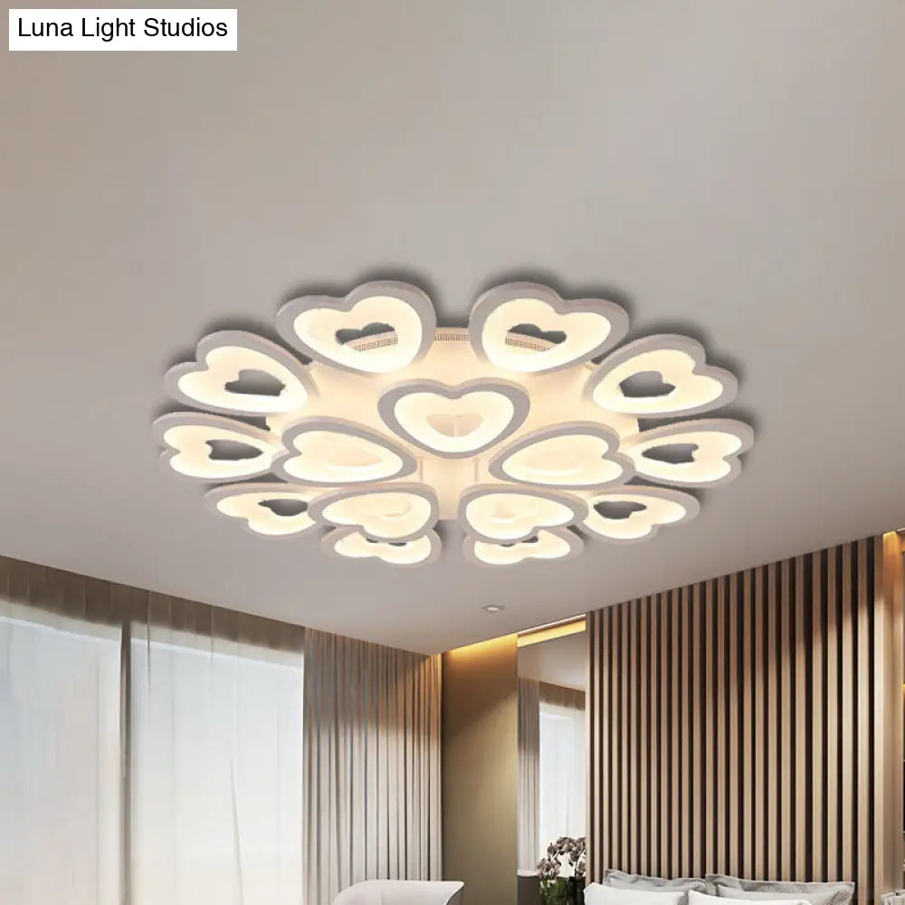 Heart Acrylic Shade Flush Mount Light For Bedroom - White Ceiling Lamp In Warm/White/Natural