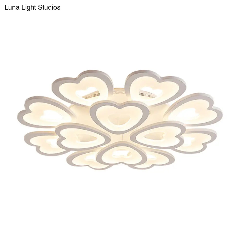 Heart Acrylic Shade Flush Mount Light For Bedroom - White Ceiling Lamp In Warm/White/Natural
