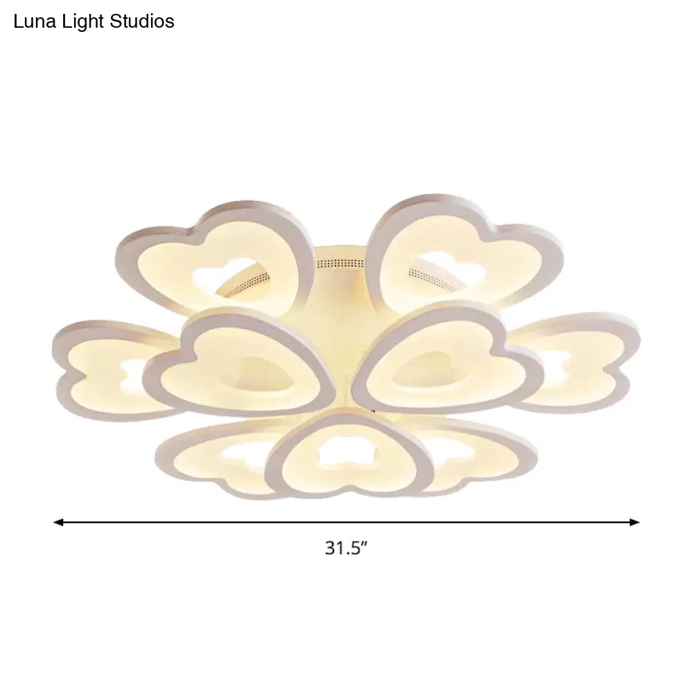 Heart Acrylic Shade Flush Mount Light For Bedroom - White Ceiling Lamp In Warm/White/Natural