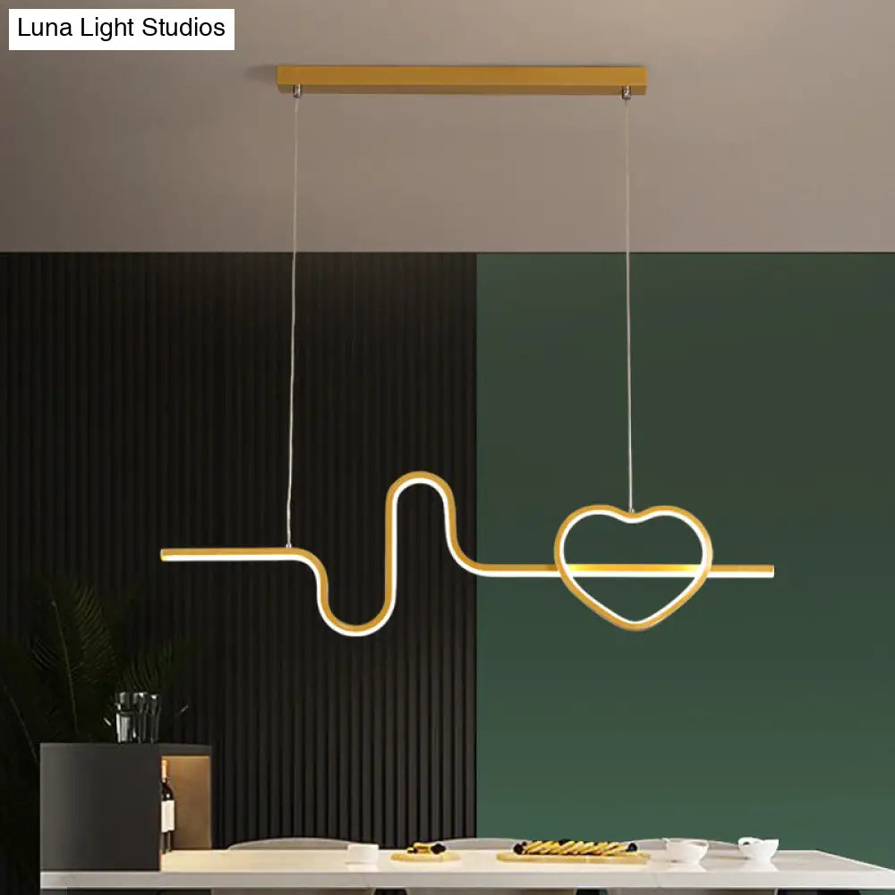 Heart And Line Island Metal Pendant Light - Artistic Led Ceiling Fixture For Dining Room