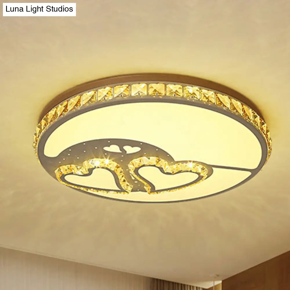 Heart Crystal Flush Mount Led Ceiling Lamp - Modern Bedroom Fixture In White