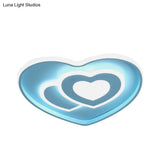 Heart Shape Ceiling Flush: Nordic Style Led Flush Mount Lighting With Acrylic Blue/Pink Finish