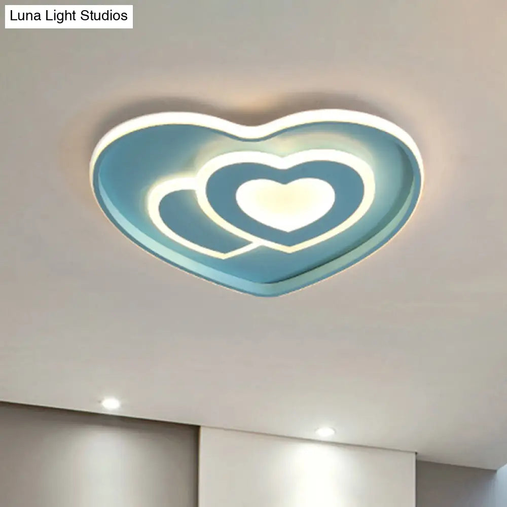 Heart Shape Ceiling Flush: Nordic Style Led Flush Mount Lighting With Acrylic Blue/Pink Finish
