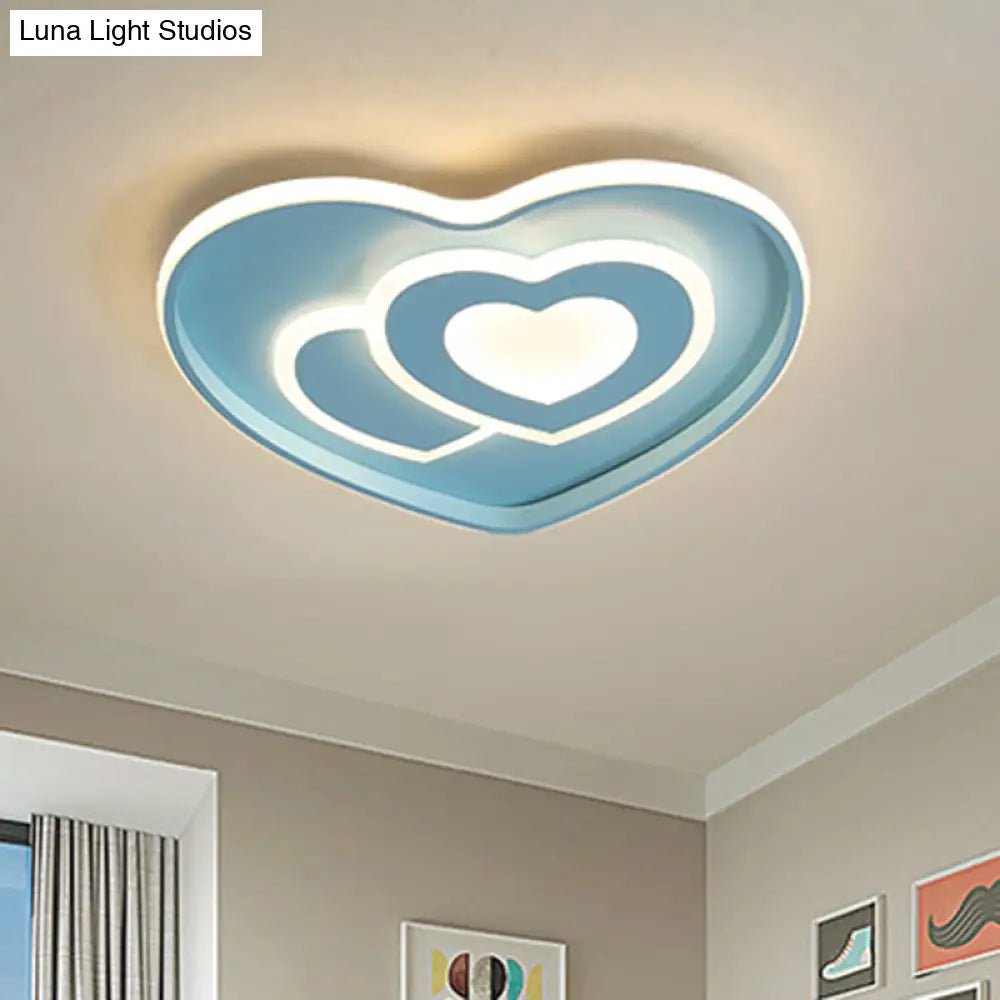 Heart Shape Ceiling Flush: Nordic Style Led Flush Mount Lighting With Acrylic Blue/Pink Finish