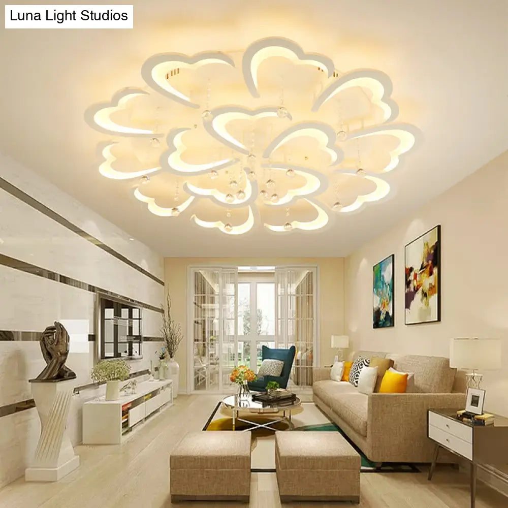Heart - Shaped Acrylic Flush Mount Light Fixture With 5/15 Lights In Warm/White/3 Color For Living