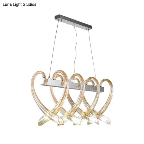 Heart-Shaped Chrome Island Light: Minimalist 8-Head Amber Glass Pendant For Restaurants