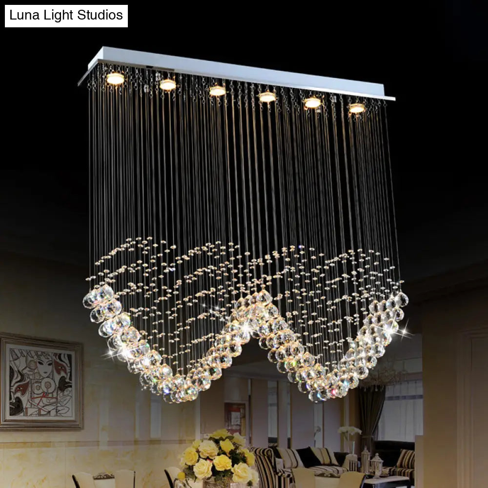 Heart - Shaped Crystal Orb Led Flush Mount Lamp In Chrome - Modern Restaurant Lighting