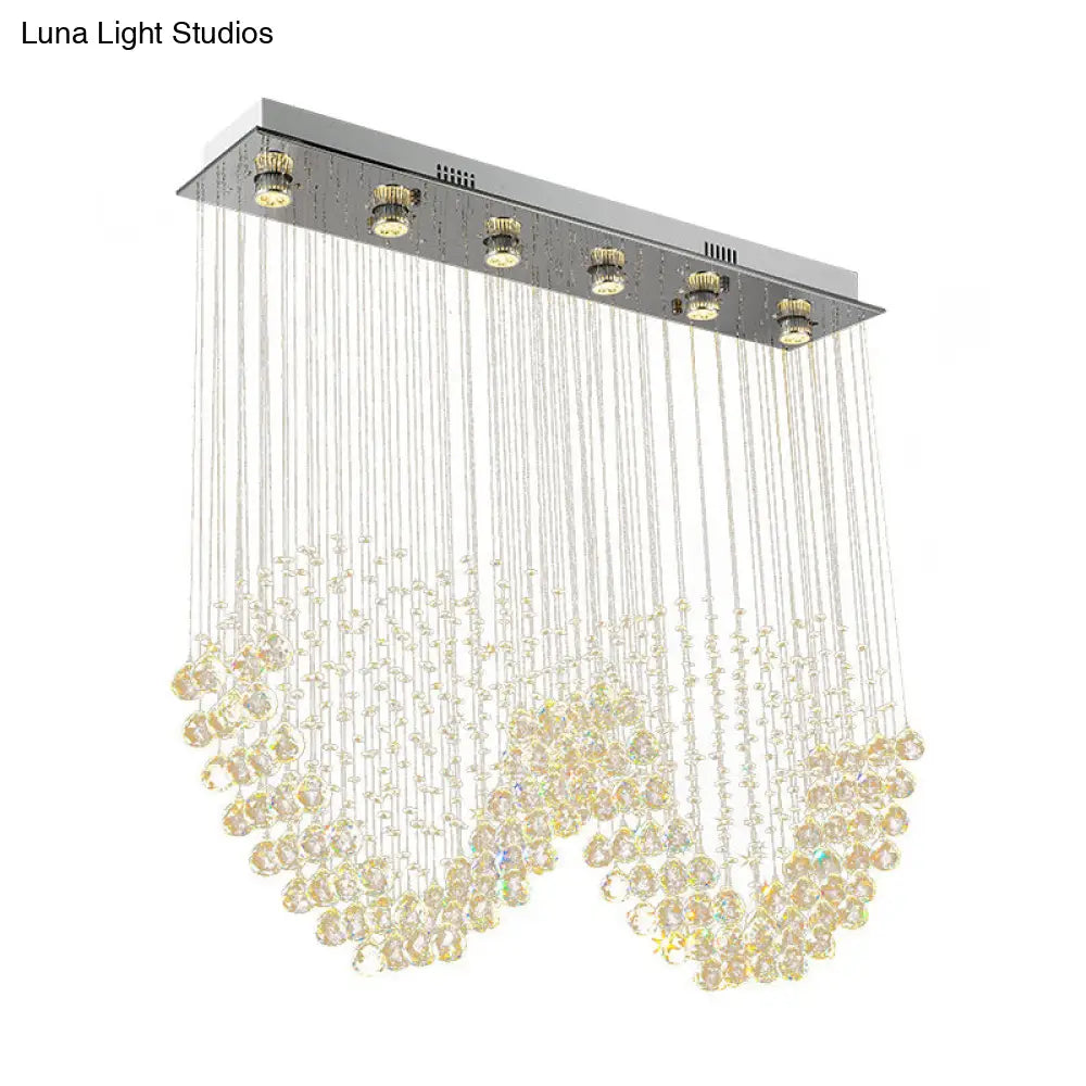 Heart - Shaped Crystal Orb Led Flush Mount Lamp In Chrome - Modern Restaurant Lighting