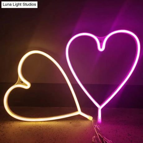 Heart Shaped Led Neon Night Light - Art Decor For Bedroom Wall Lighting Ideas