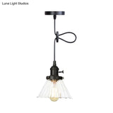 Height-Adjustable 1-Light Industrial Conic Pendant Lamp With Amber/Clear Glass For Coffee Shops -