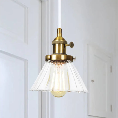 Height-Adjustable 1-Light Industrial Conic Pendant Lamp With Amber/Clear Glass For Coffee Shops -
