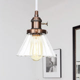 Height-Adjustable 1-Light Industrial Conic Pendant Lamp With Amber/Clear Glass For Coffee Shops -