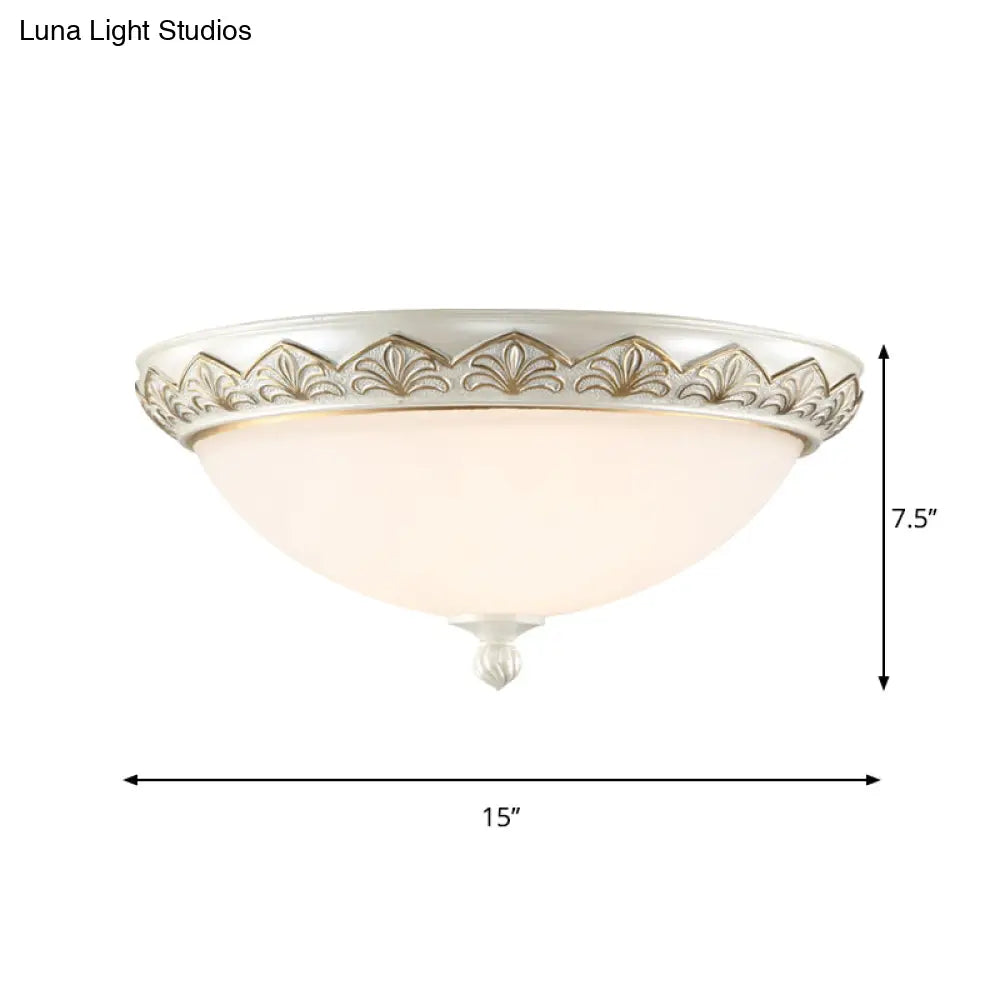 Hemisphere Bedroom Flush Light - Classic Cream Glass 3 - Head White Ceiling Mount