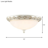 Hemisphere Bedroom Flush Light - Classic Cream Glass 3 - Head White Ceiling Mount