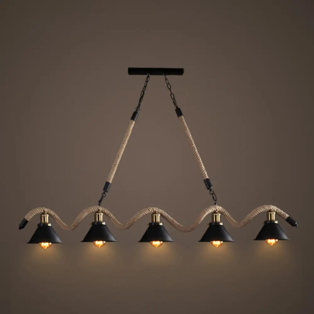 Hemp Rope Antique Hanging Lamp Chandelier In Black - Ideal For Restaurants And Islands 5 /