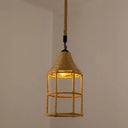 Hemp Rope Caged Pendant Light - Vintage Single-Bulb Hanging Fixture For Restaurants In Brown / E