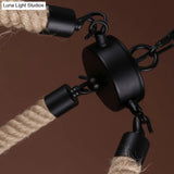 Hemp Rope Chandelier Pendant Light Kit In Antiqued Beige For Restaurants With Exposed Bulb