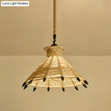 Hemp Rope Pendant Light - Antique 1-Light Fixture In Brown For Restaurants
