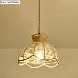 Hemp Rope Pendant Light - Antique 1-Light Fixture In Brown For Restaurants