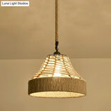 Hemp Rope Pendant Light - Antique 1-Light Fixture In Brown For Restaurants