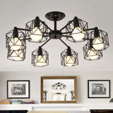 Hexagon Cage Metal Semi-Flush Mount Ceiling Light In Vintage Style - 6/8/10 Heads Black 8 /
