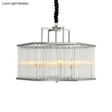 Hexagon Chrome Pendant Chandelier With Crystal - Modern Metal Hanging Lamp For Living Room