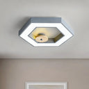 Hexagon Frame Metallic Led Macaron Flush Mount Ceiling Lighting In Green/Grey/Black And Wood For