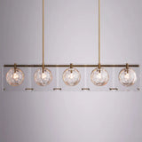 Hexagon Glass Ball Pendant Lamp - 5-Head Island Light Fixture With Brass Finish