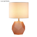Hexagon Glass Night Light With Fabric Shade - Modern Grey/Pink/Yellow Table Lamp