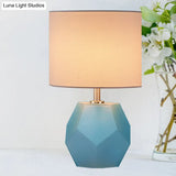Hexagon Glass Night Light With Fabric Shade - Modern Grey/Pink/Yellow Table Lamp