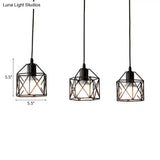 Hexagon Kitchen Ceiling Fixture - Wire Cage Pendant Light With Farmhouse Style Metallic Finish 3