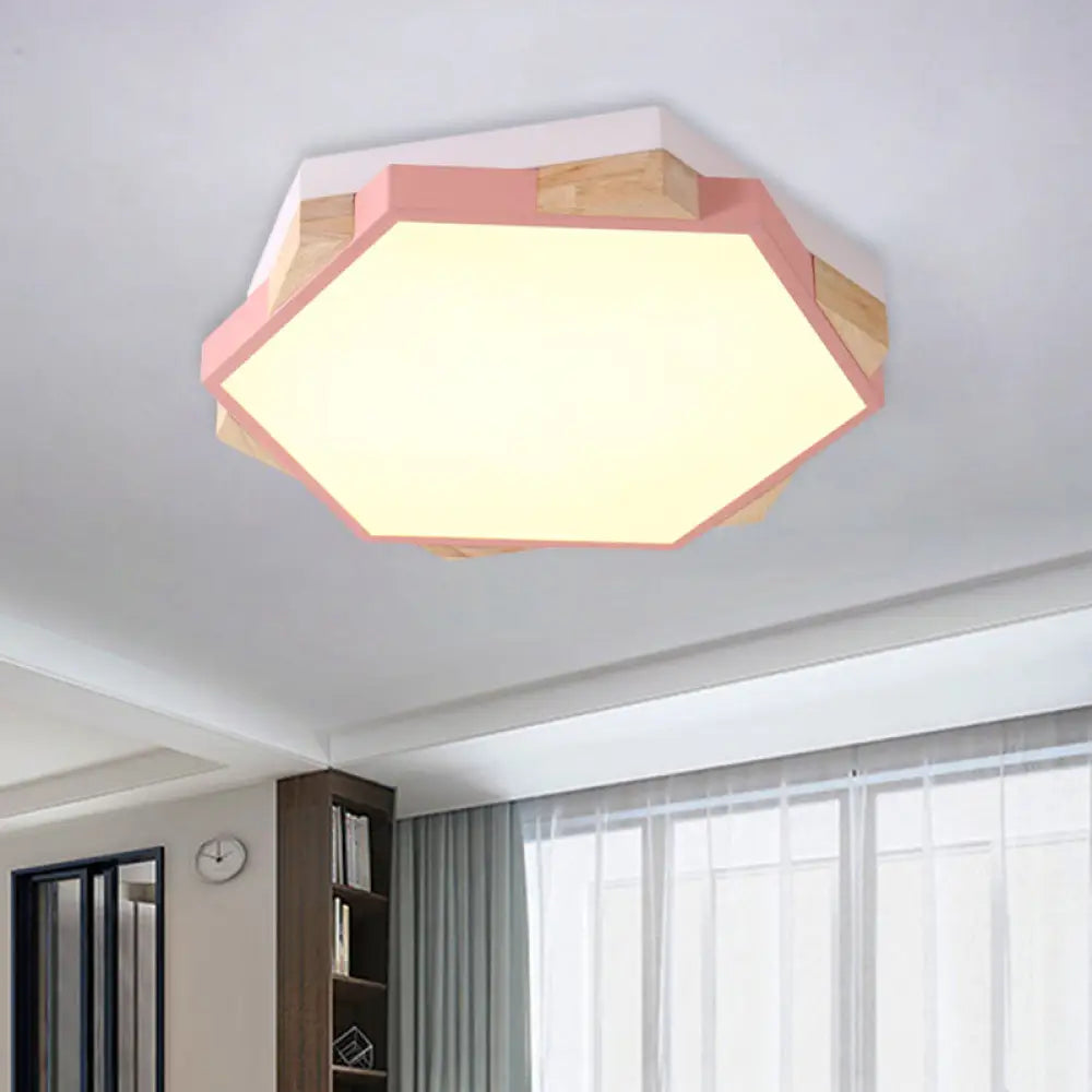 Hexagon Led Flush Ceiling Light - Acrylic Macaron Style Eye - Caring Lamp