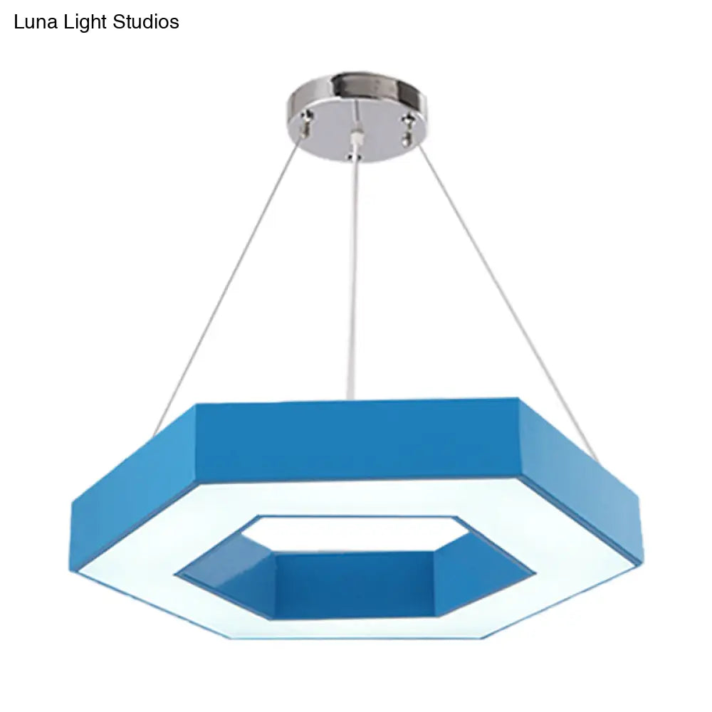 Hexagon Ring Led Chandelier In Vibrant Colors For Kindergarten Down Lighting