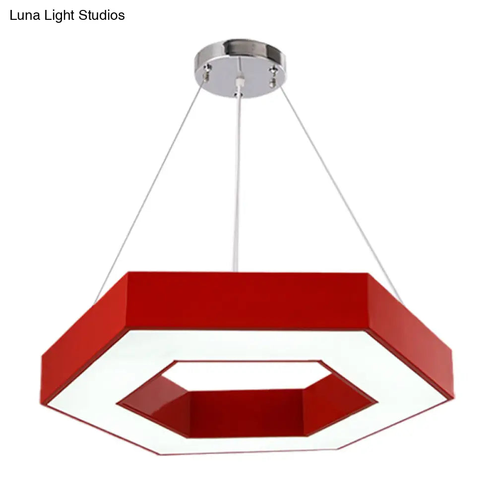 Hexagon Ring Led Chandelier In Vibrant Colors For Kindergarten Down Lighting