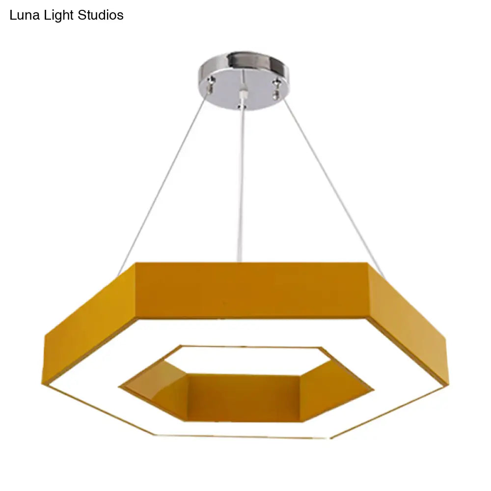 Hexagon Ring Led Chandelier In Vibrant Colors For Kindergarten Down Lighting