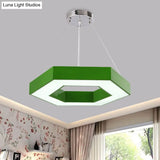 Hexagon Ring Led Chandelier In Vibrant Colors For Kindergarten Down Lighting