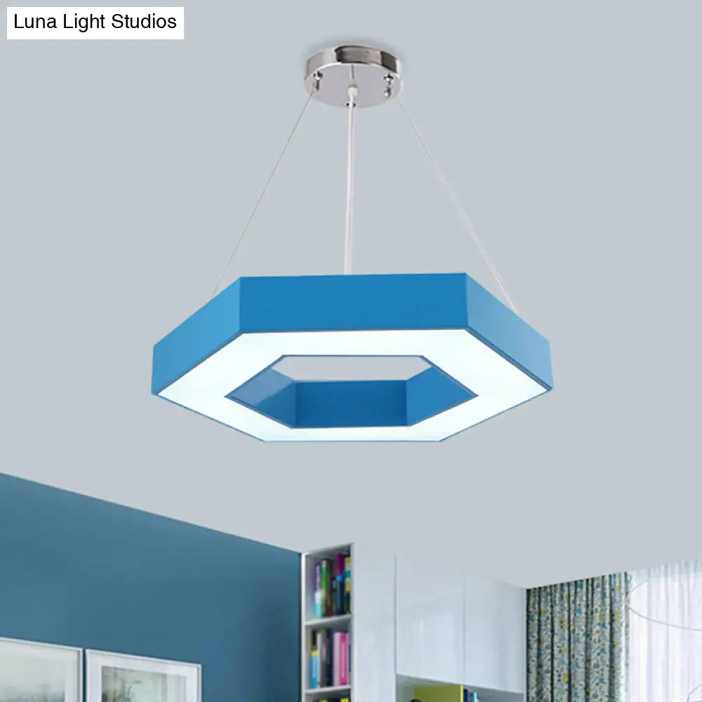 Hexagon Ring Led Chandelier In Vibrant Colors For Kindergarten Down Lighting