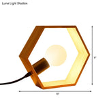 Hexagon Table Lamp With Lodge Style Wood Frame Shade - Stylish Bedside Lighting