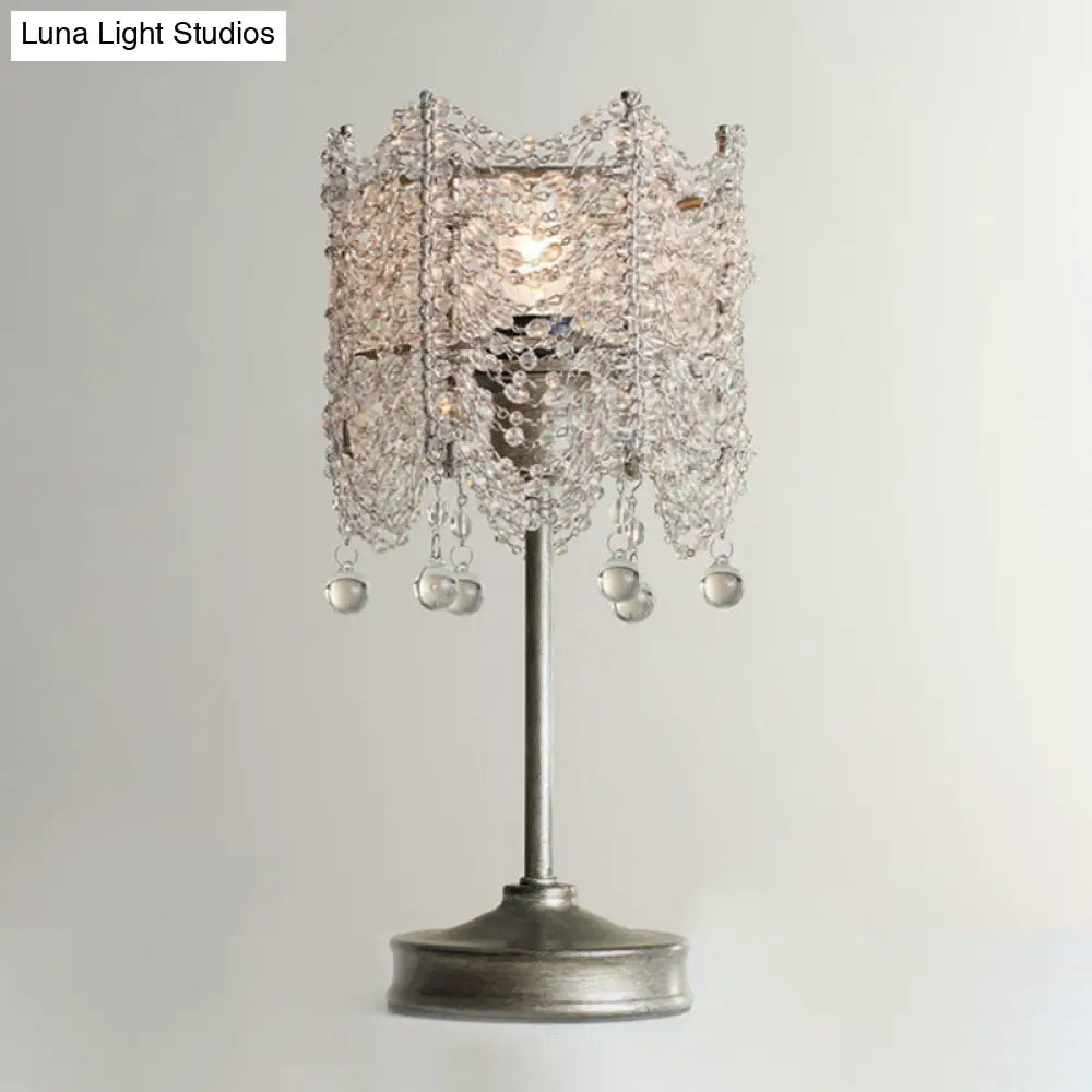 Hexagonal Crystal Strand Table Light - Traditional Bedroom Nightstand Lighting In Silver/Gold