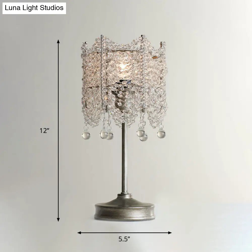 Hexagonal Crystal Strand Table Light - Traditional Bedroom Nightstand Lighting In Silver/Gold