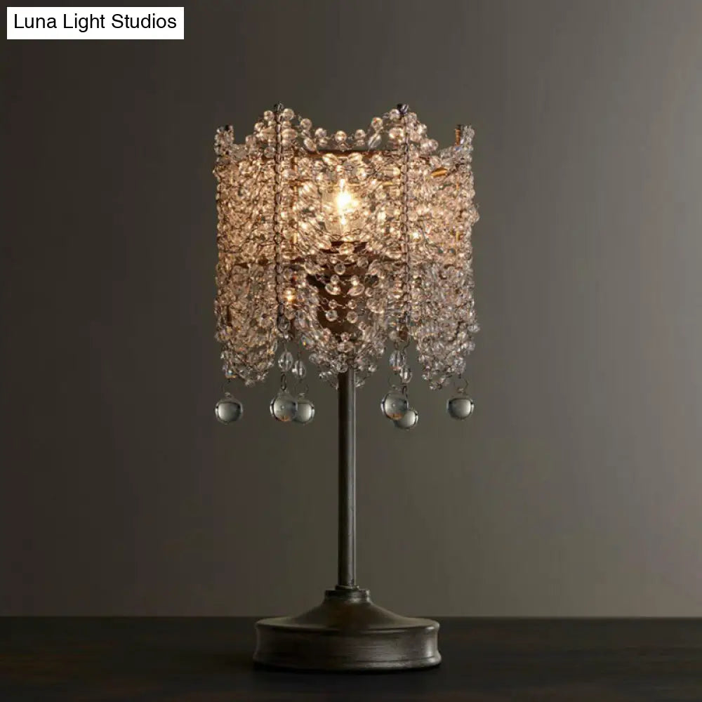 Hexagonal Crystal Strand Table Light - Traditional Bedroom Nightstand Lighting In Silver/Gold