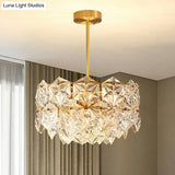 Hexagonal Gold Crystal Hanging Lamp Kit - Postmodern Ceiling Light (8/9 Heads)