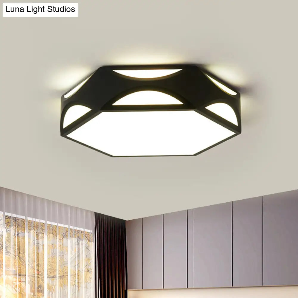 Hexagonal Led Ceiling Light With Acrylic Diffuser And Modern Black/White Iron Finish